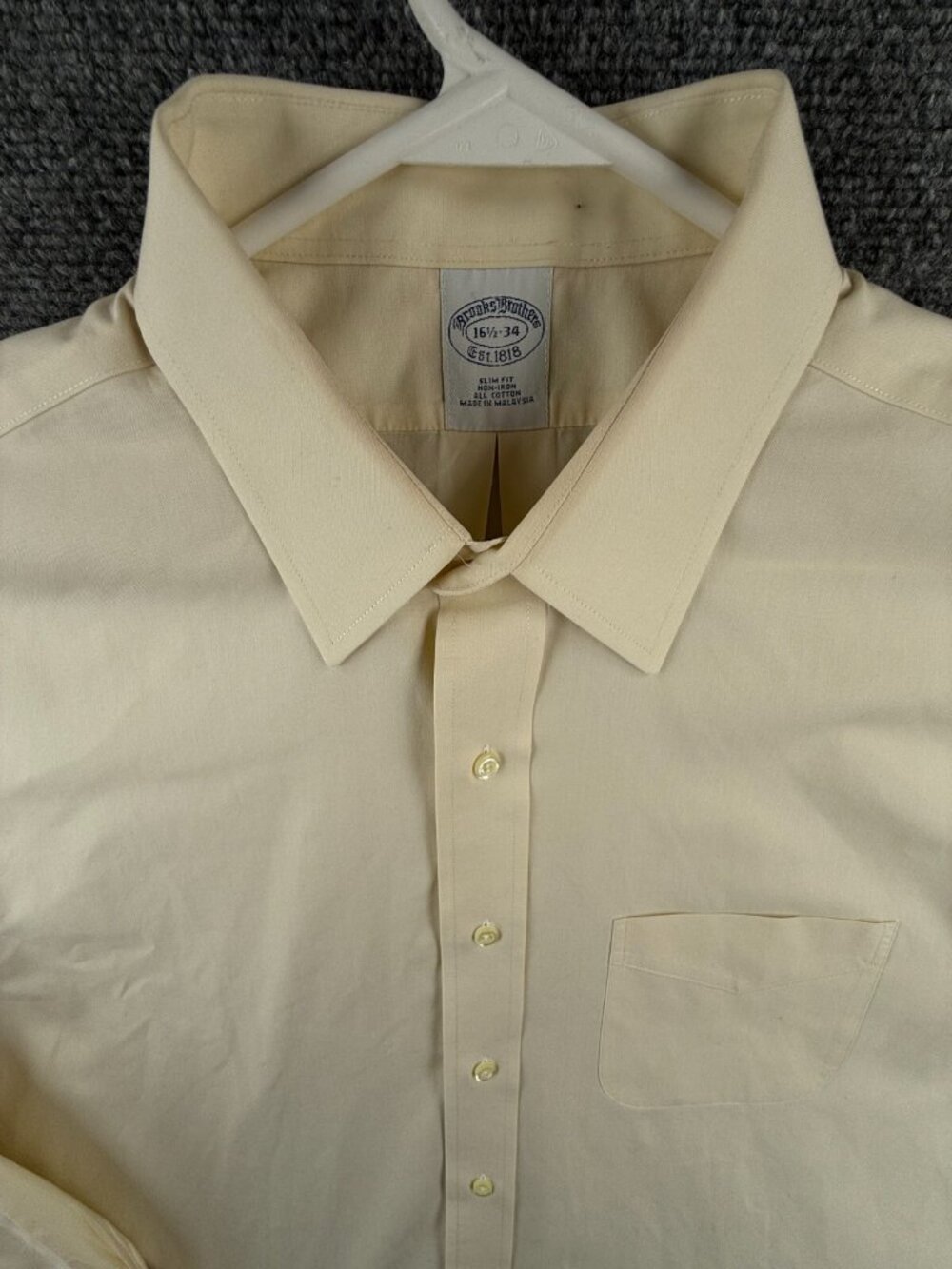 Brooks Brothers Long Sleeve Non Iron Button Up Shirt Men Yellow 16.5 34 Slim Fit